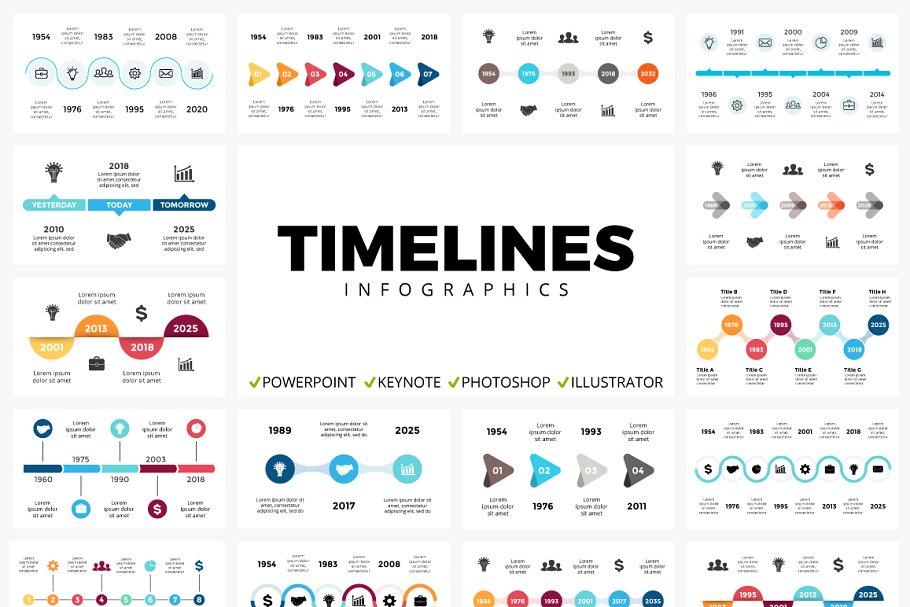 50张独特的时间轴信息图表模板 Timelines | 50 unique slides插图