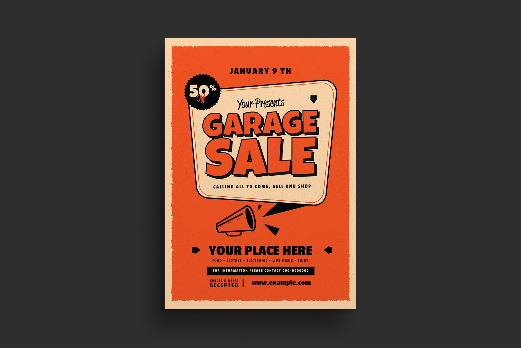 复古汽车销售活动促销广告模板 Retro Garage Sale Event Flyer插图(1)