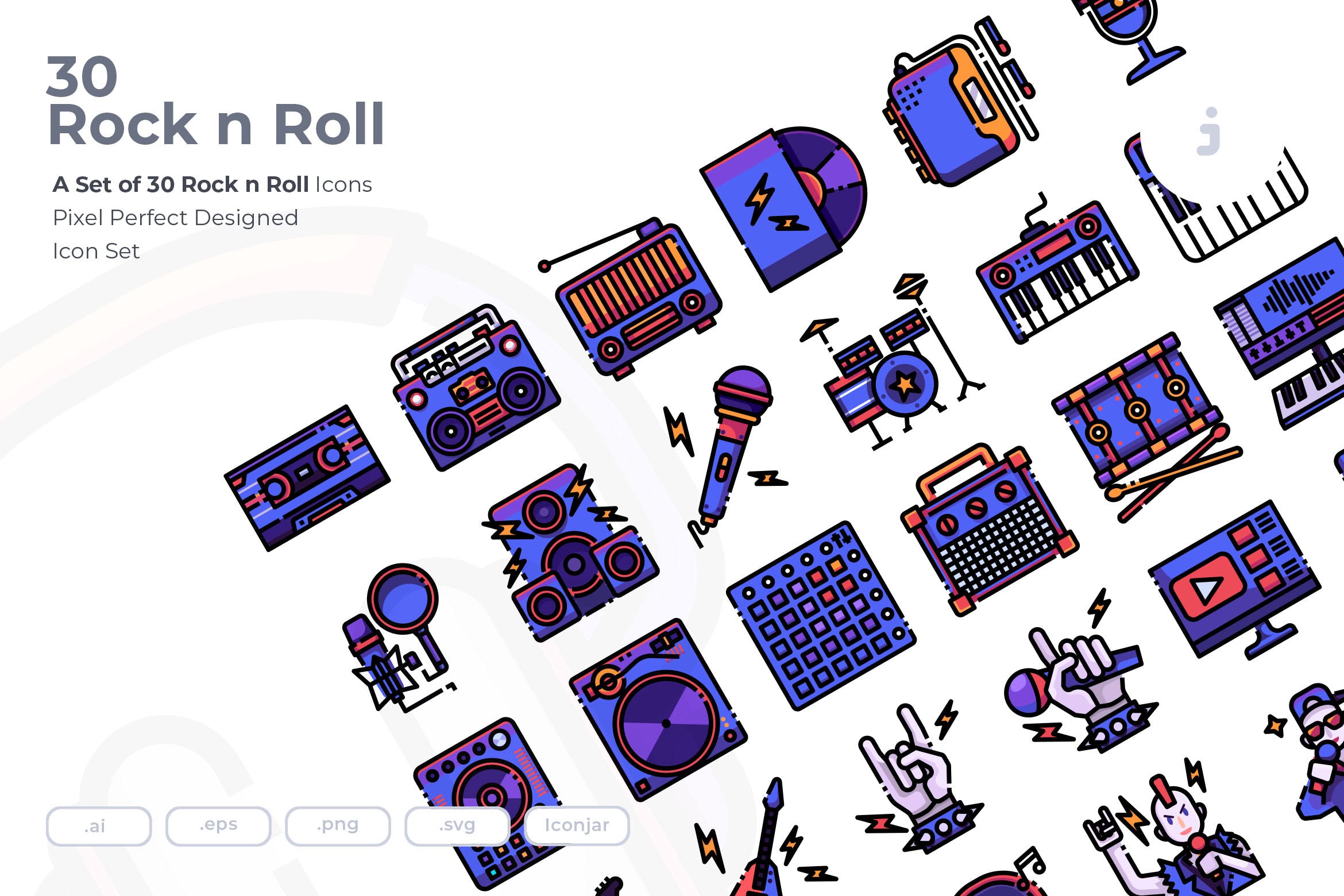 30枚摇滚音乐矢量图标素材 30 Rock n Roll Icons插图