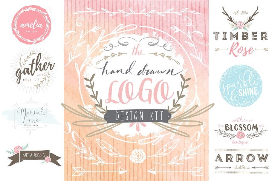 手绘Logo设计工具包 Hand Drawn Logo Design Kit插图