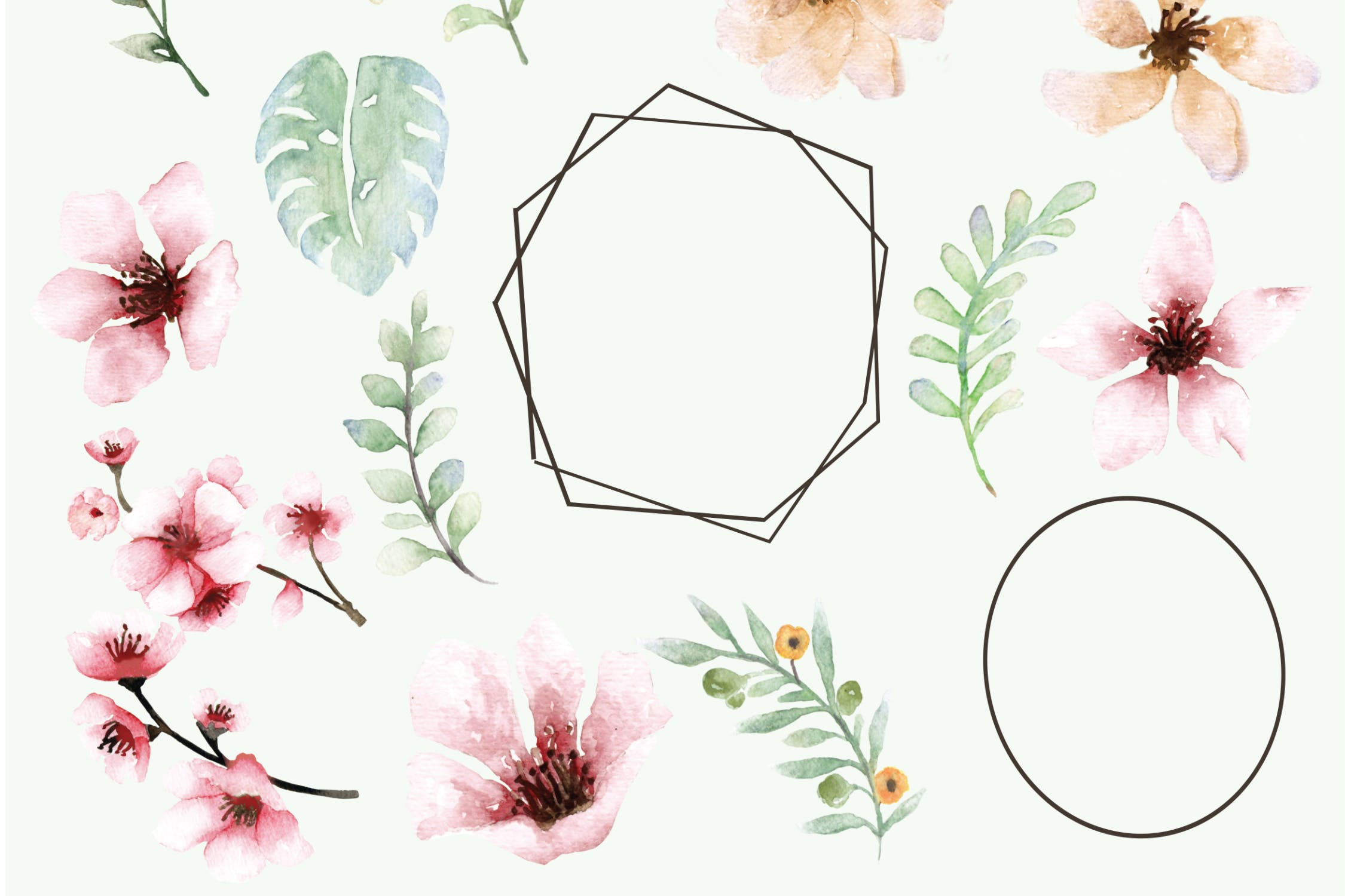 粉色樱花花卉水彩手绘设计套装 Pink Floral – Sakura Watercolor Set插图(10)