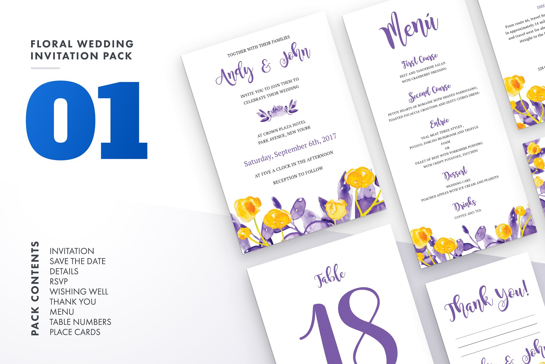 多彩花卉婚礼邀请函设计套装v1 Floral Wedding Invitation Set Vol.1插图