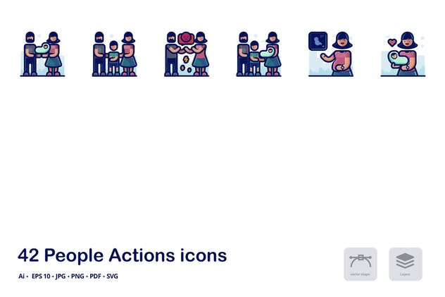 用户行为概念矢量图标合集 People actions detailed filled outline icons插图(1)
