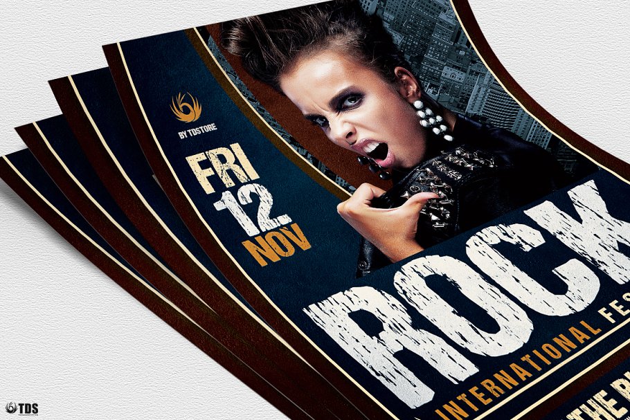 暗色调摇滚音乐节海报设计PSD模板V7 Rock Festival Flyer PSD V7插图(4)