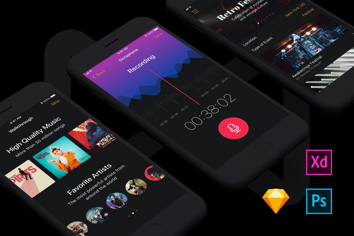 在线音乐移动用户界面UI套件 Musical Mobile UI Kit插图