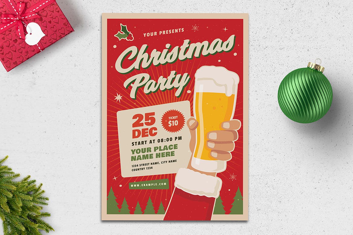 复古设计风格圣诞啤酒节海报传单模板 Retro Christmas Flyer插图(3)