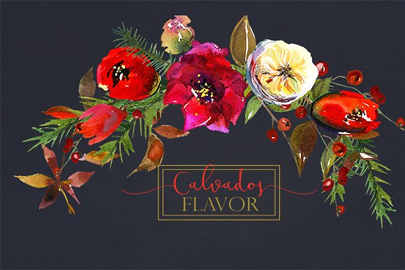 冬季红色水彩花卉剪贴画合集 Red Winter Flowers Clipart Set插图(17)