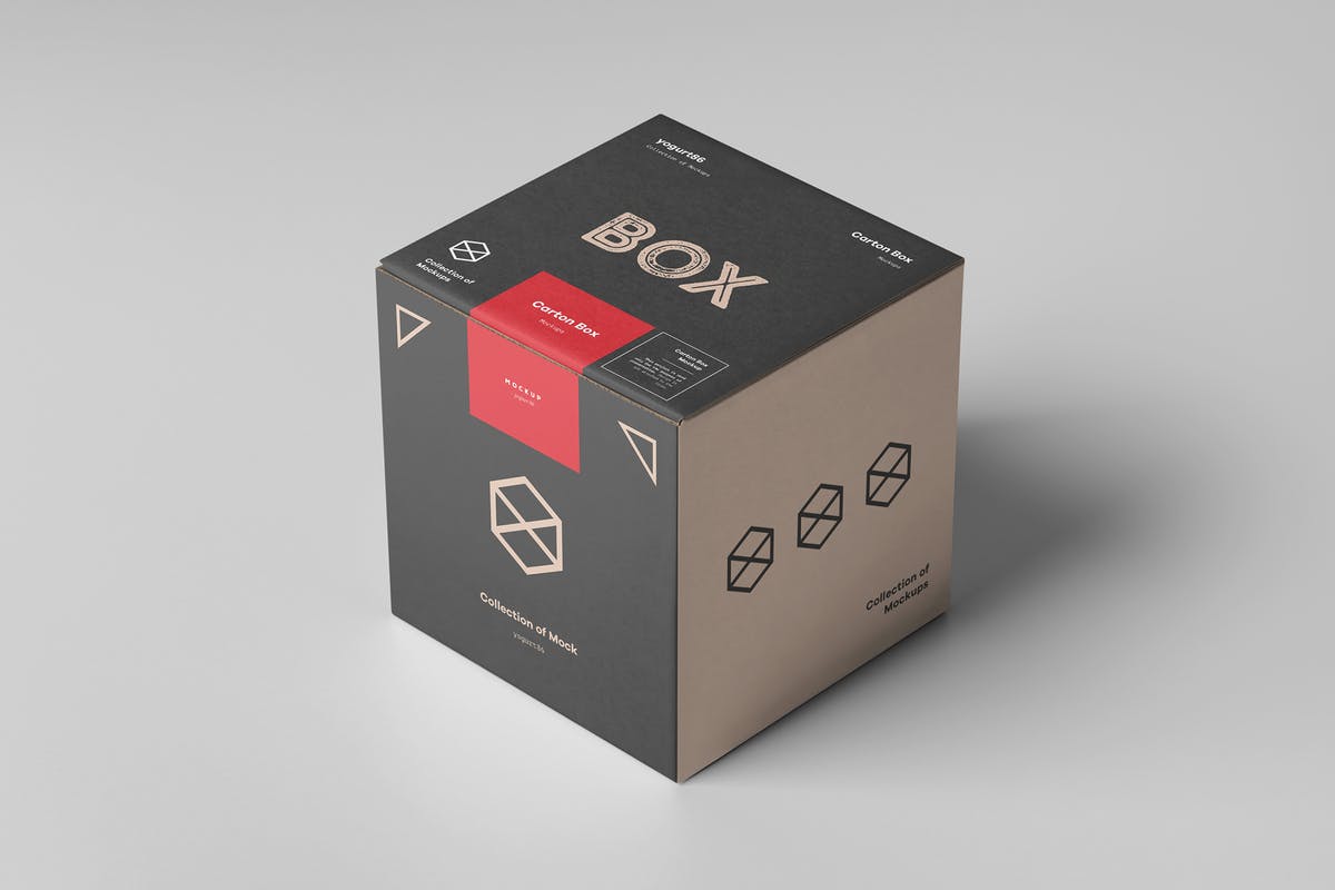 正方体纸箱包装箱样机模板 Carton Box Mockup 100x100x100插图