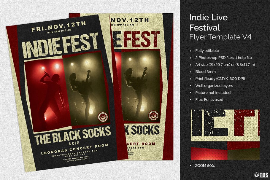 独立音乐节派对传单PSD模板v4 Indie Live Festival Flyer PSD V4插图