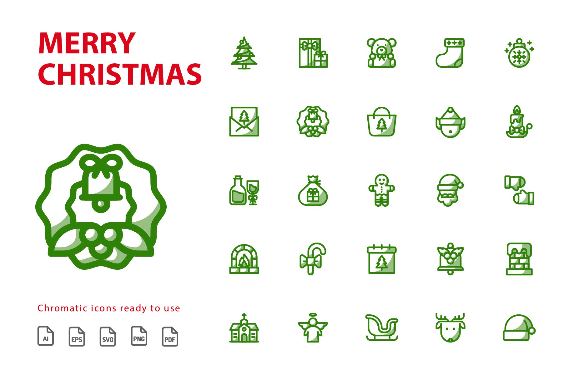 25枚圣诞主题背影线性图标素材 Merry Christmas Shady插图(1)