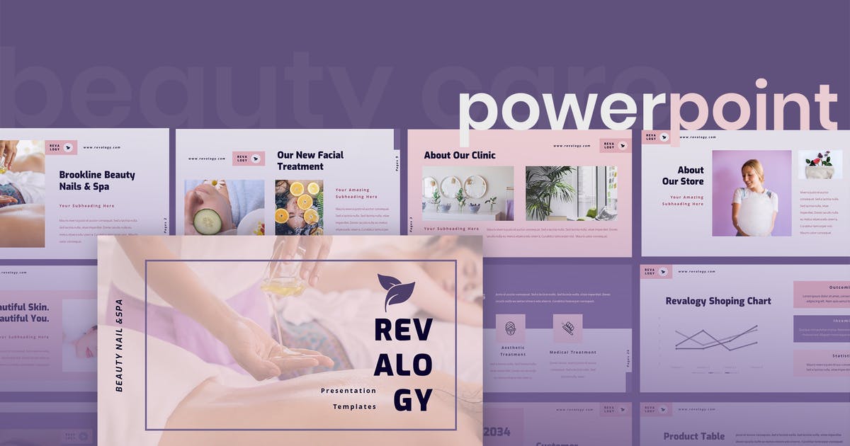 SPA和美容护理会所宣传PPT幻灯片模板 Revalogy – Spa & Beauty Care Powerpoint插图