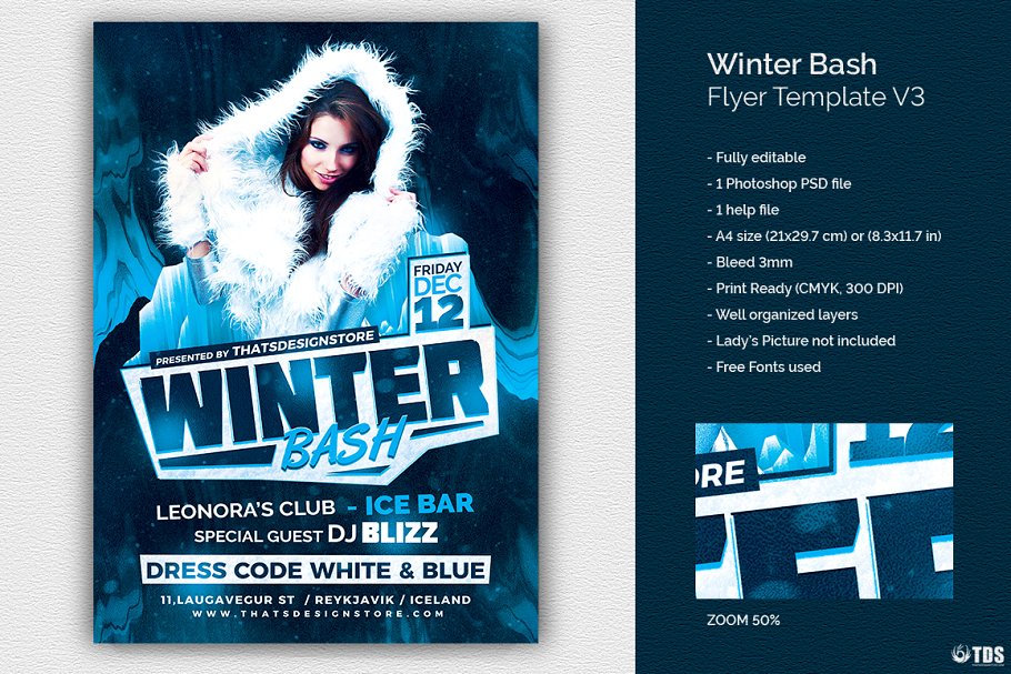 冬季狂欢节派对活动PSD传单模板V.3 Winter Bash Flyer PSD V3插图