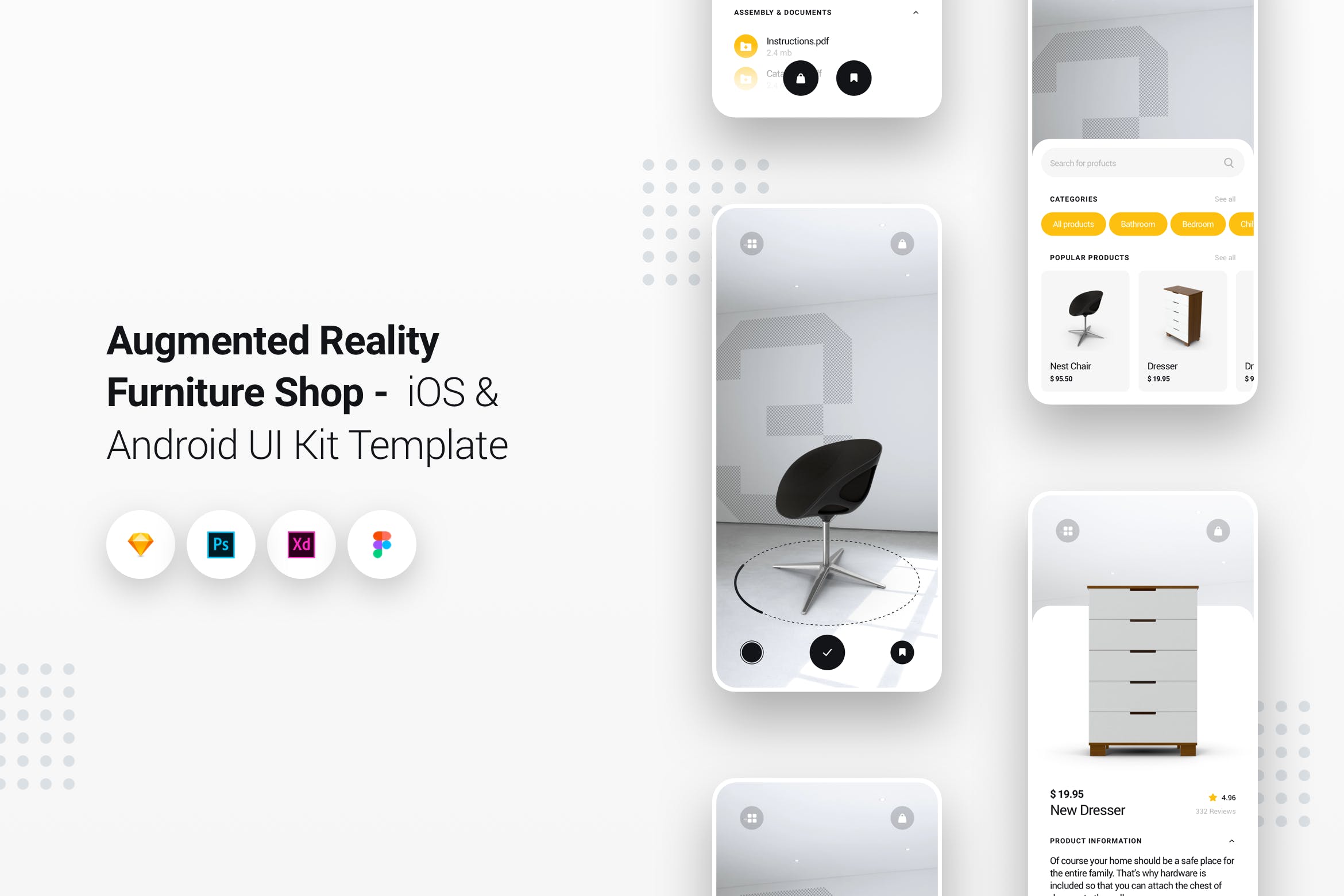 增强现实技术家具商城iOS/Android平台APP应用UI设计套件 Augmented Reality Furniture Shop iOS & Android App插图