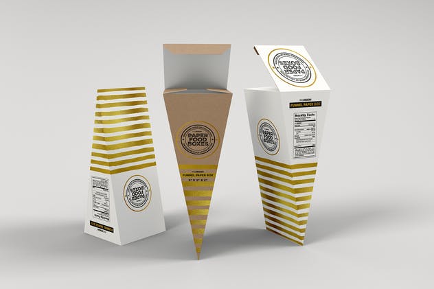 三角形食品纸盒包装样机模板 Funnel Paper Box Packaging Mockup插图(4)