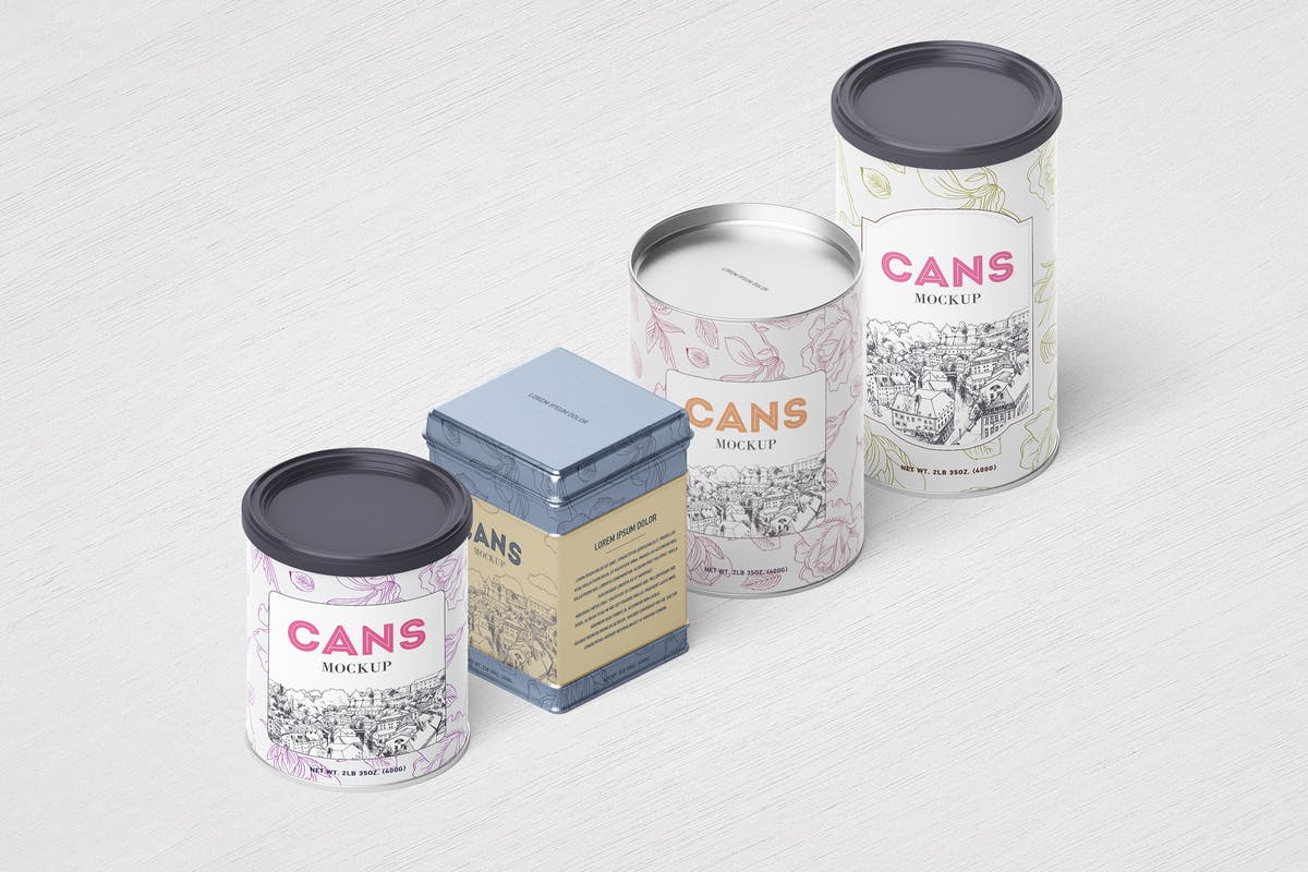 食品金属罐头包装样机 Packaging / Cans Mockup插图