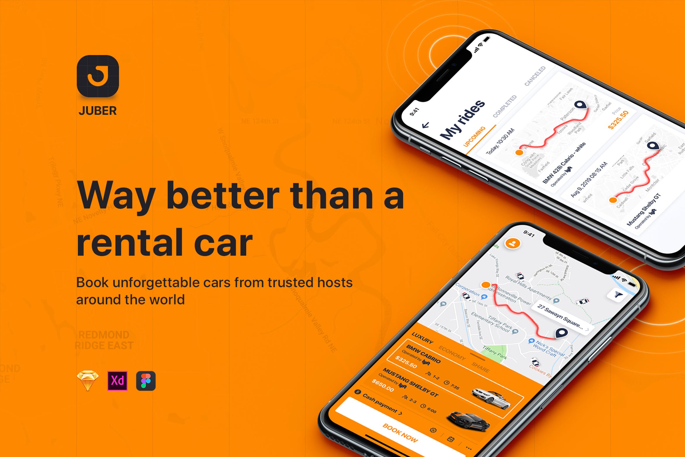 网约车顺风车APP应用UI设计套件SKETCH素材 Car rental mobile UI Kit – SKETCH VERSION插图