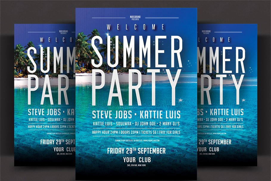 酒店/景点夏季海边沙滩活动派对传单 Summer Party Flyer插图