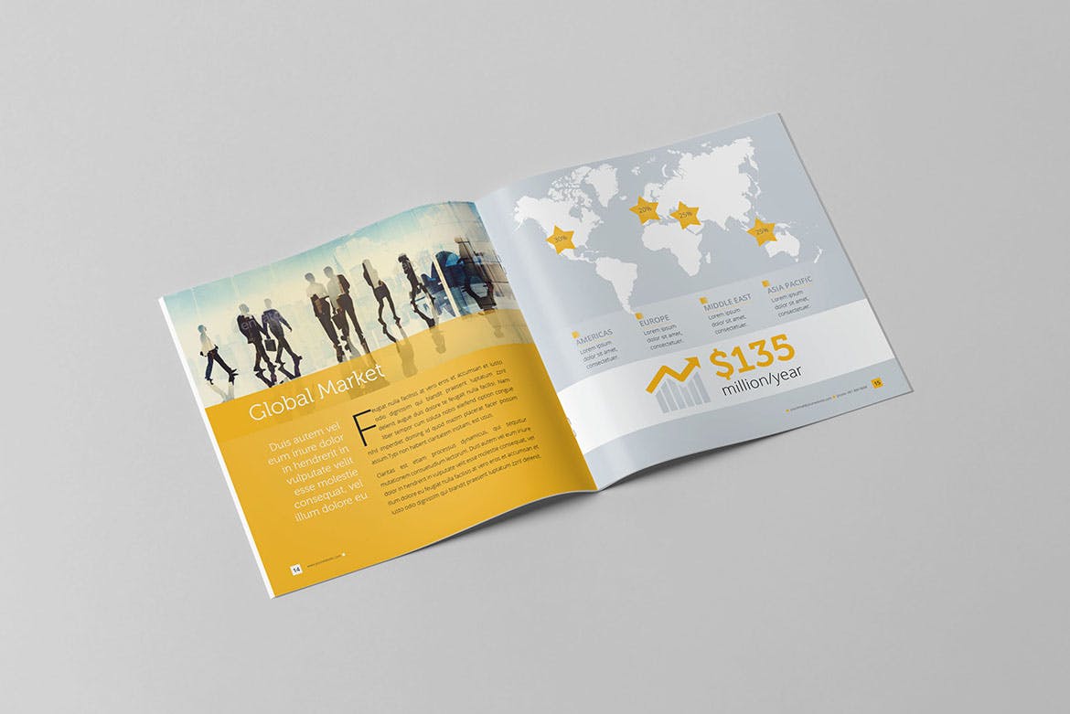 简约设计风格企业宣传画册设计模板素材 Clean Business Square Brochure插图(8)