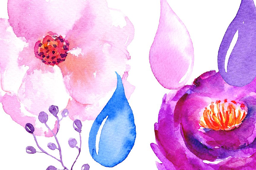 紫色水彩雨滴花瓣花卉装饰剪贴画 Watercolor Purple Rain插图(2)