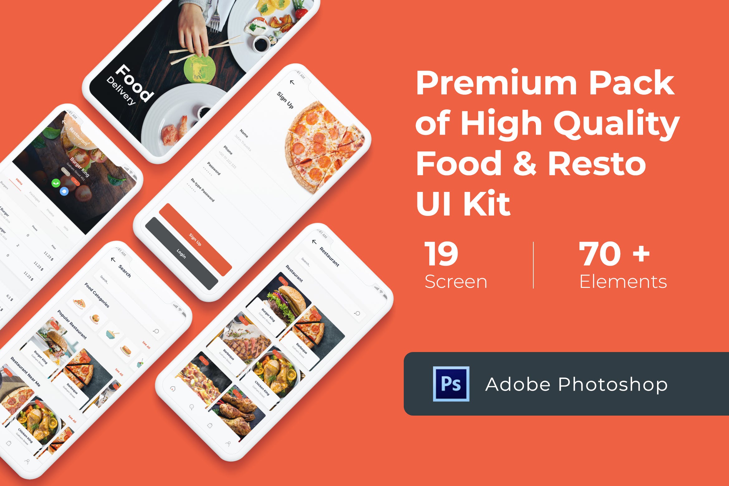 点餐外卖平台APP界面设计UI套件PSD模板 Food Delivery UI KIT for Photoshop插图