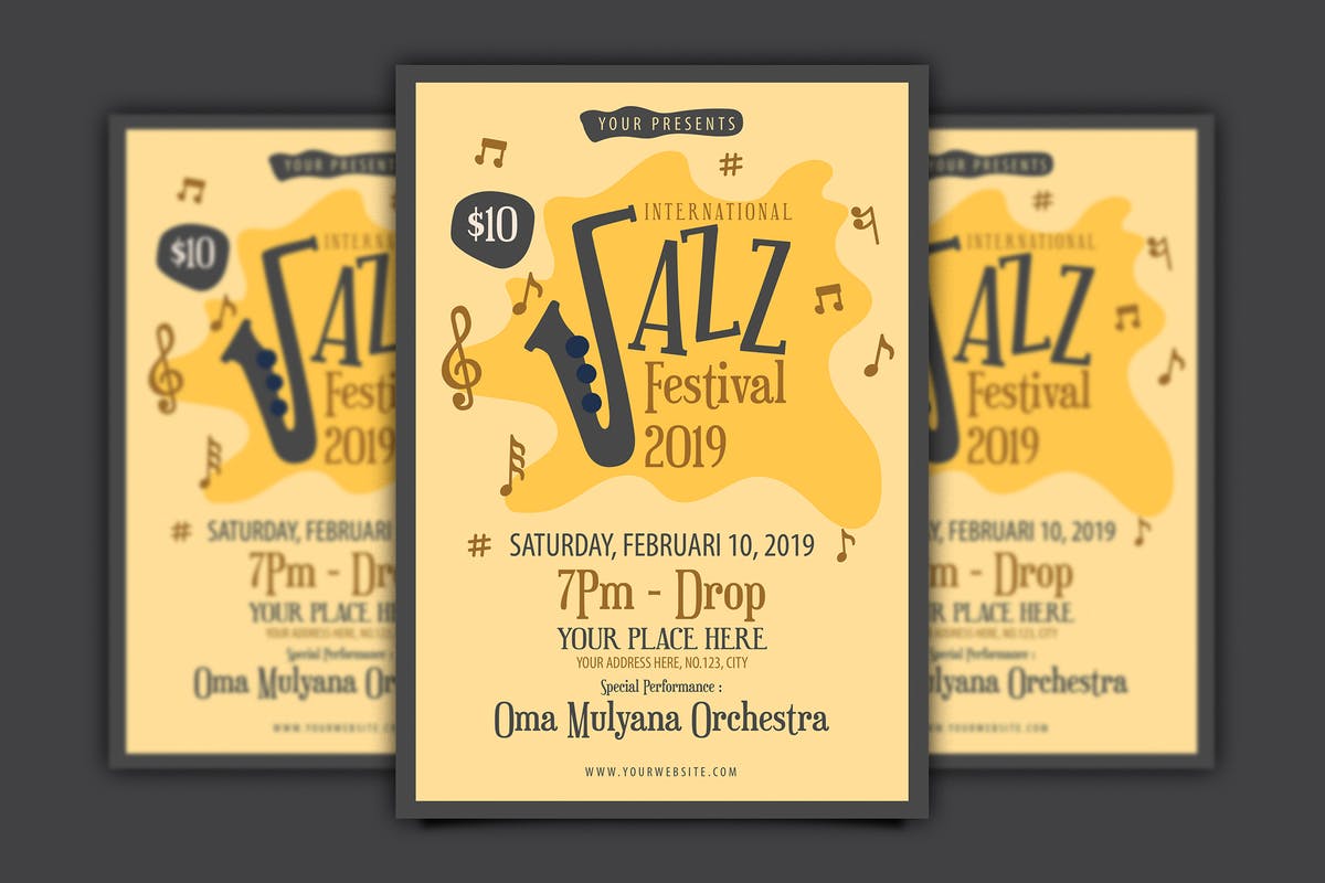 爵士音乐节活动海报设计模板 International Jazz Festival Flyer插图