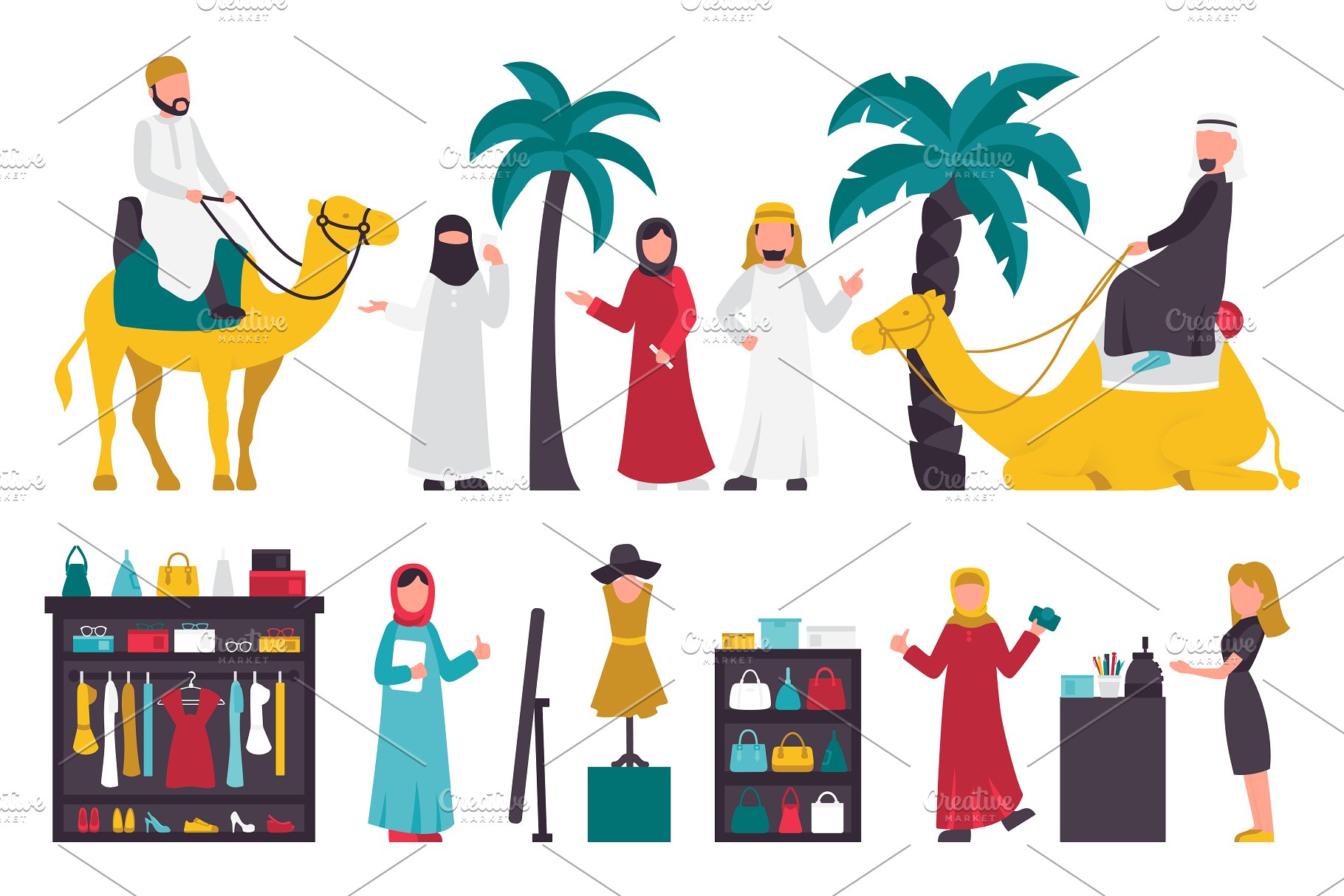 迪拜人物风情扁平化设计插画 Dubai – flat people set插图(8)