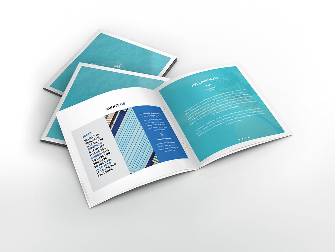 游泳培训课程方形宣传画册设计模板 Swimming Square Brochure Template插图(3)