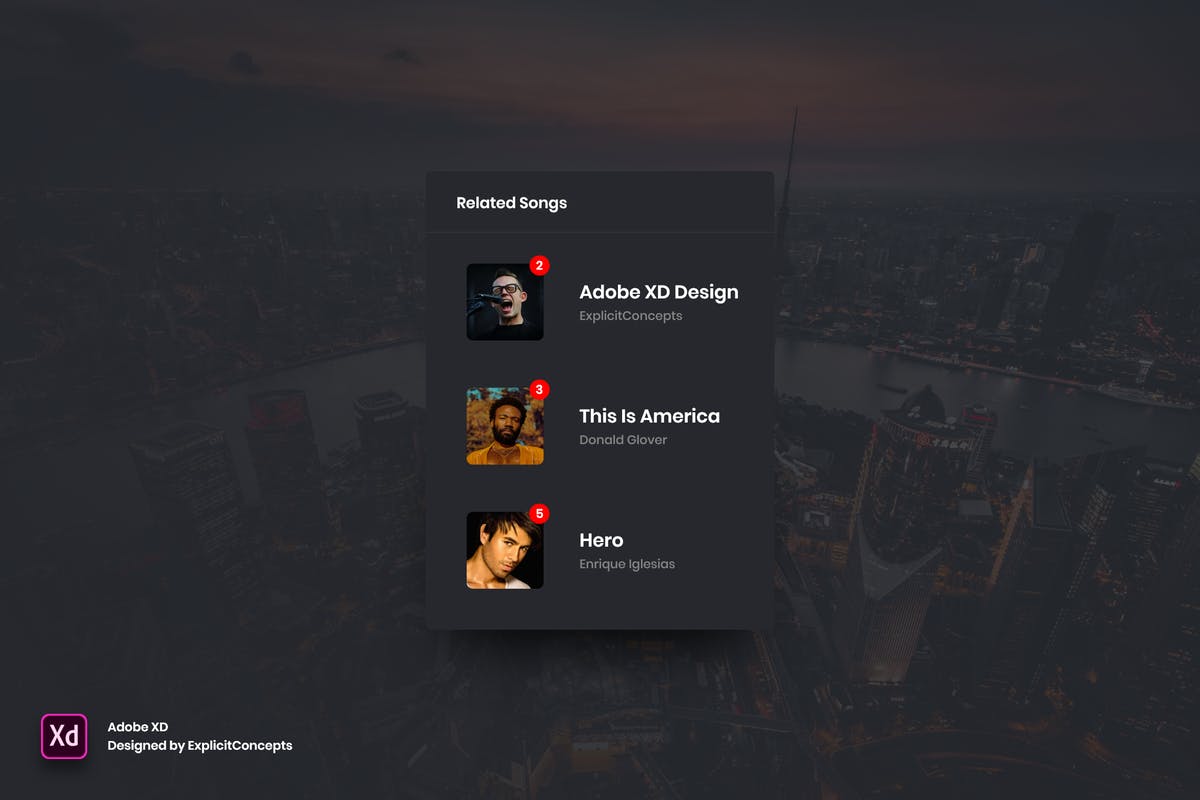 相关歌曲小部件窗口网站设计模板 Related Songs Widget – Adobe XD插图