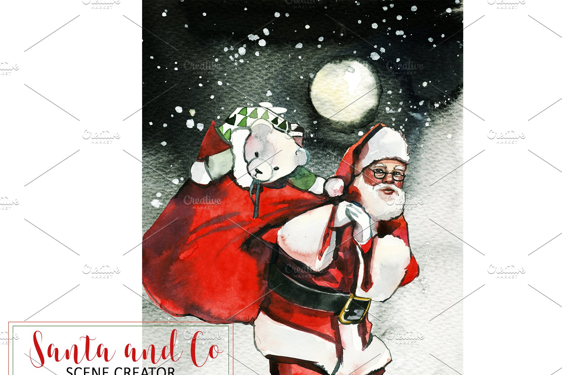 手绘圣诞节主题水彩设计素材包 Santa & Co Christmas Clipart Set插图(2)