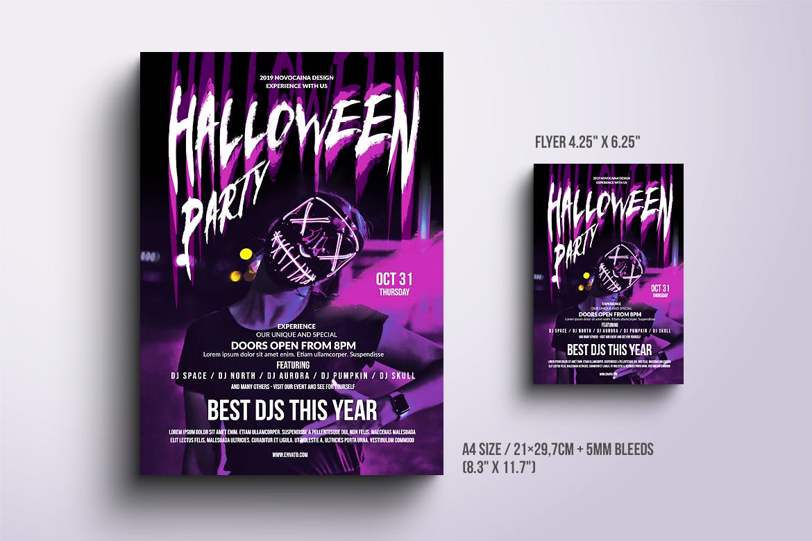 万圣节迷幻音乐深夜派对活动海报设计模板v3 Halloween Party Poster & Flyer v3插图(1)