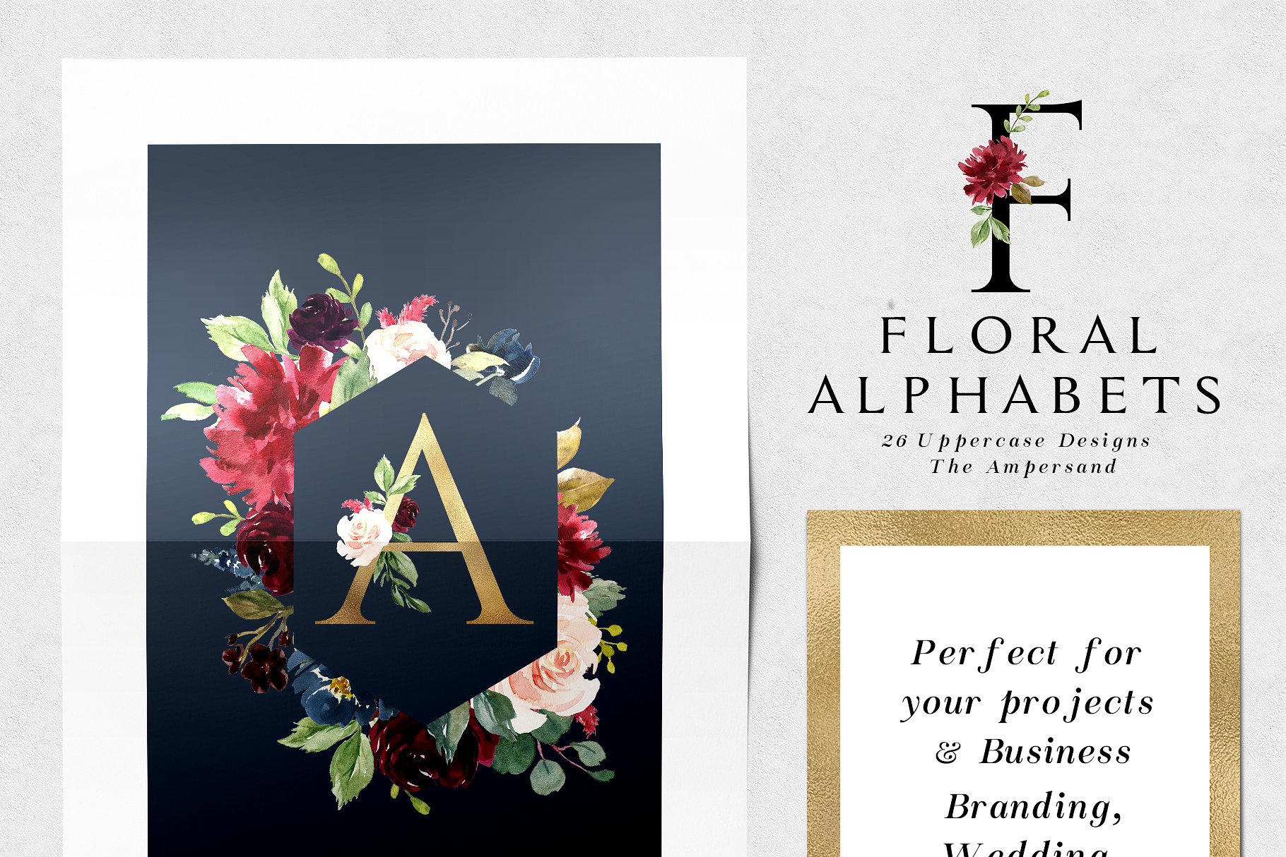 极力推荐：水彩花卉素材 Burgundy&Navy Floral Graphic Set [1.63GB]插图(1)