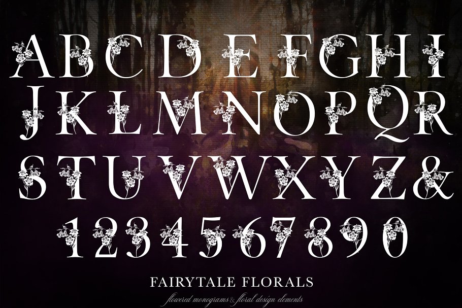 手绘花饰字母插画合集 Fairytale Florals Monogram Set插图(1)
