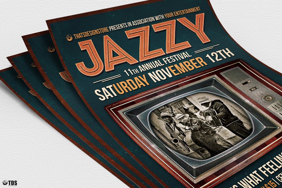 爵士音乐节海报宣传传单模板V6 Jazz Festival Flyer Template V6插图(4)
