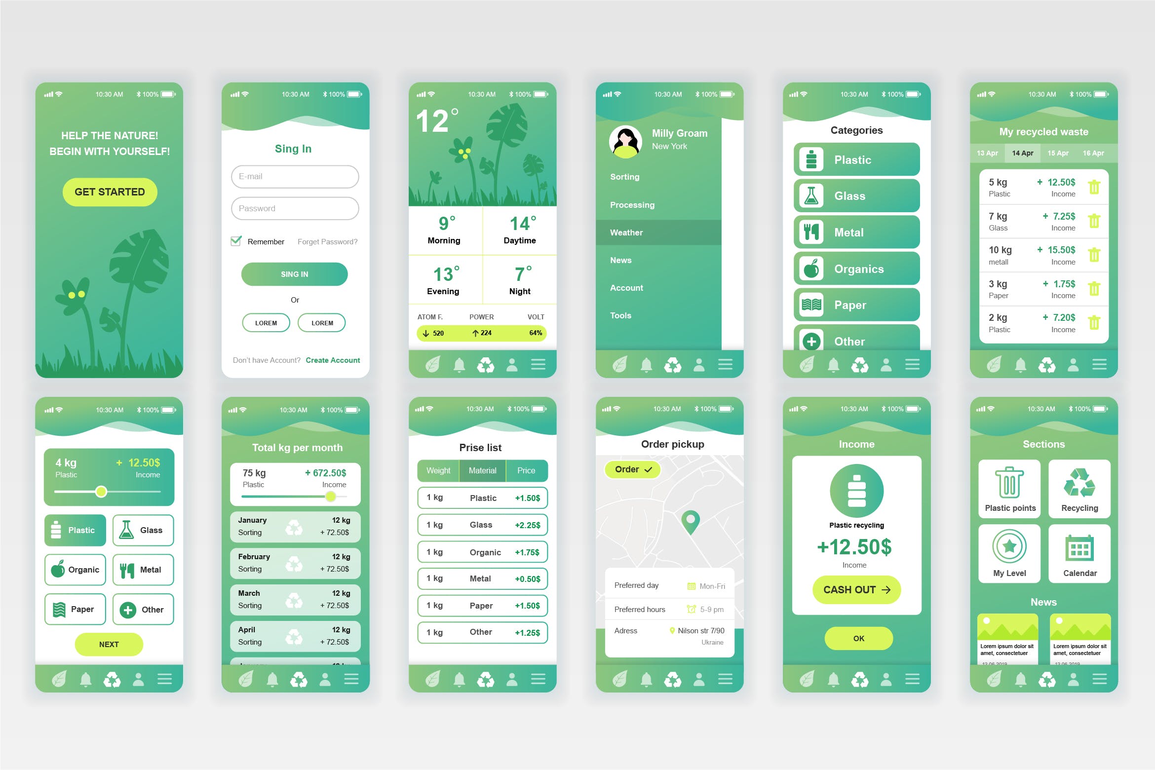 生态能源资源回收APP应用用户交互界面设计UI套件 Ecology Mobile App UX and UI Kit插图