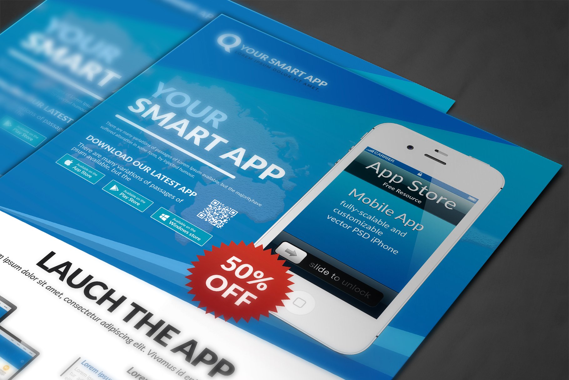 手机应用程序网站开发推广宣传单设计素材 Mobile App Flyer Template插图(3)