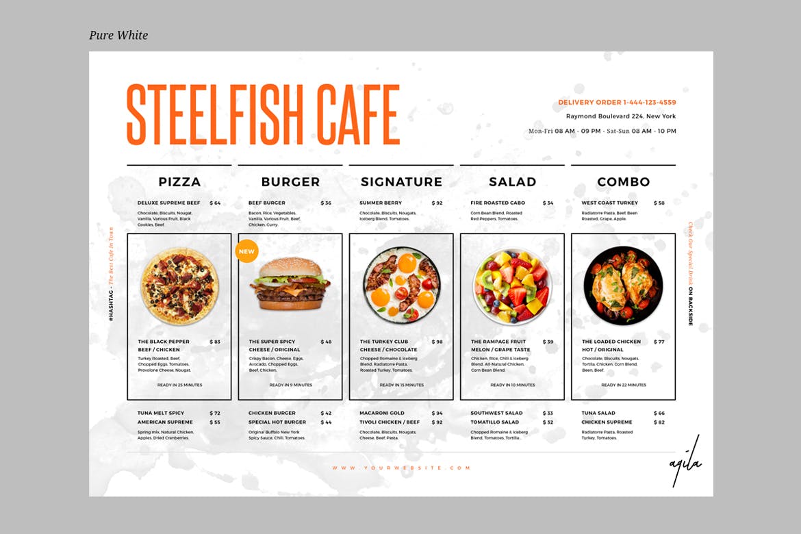 时尚高端简约多用途的餐厅饭店餐单菜谱设计海报宣传单DM折页设计模板插图(10)