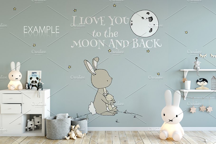 儿童主题卧室墙纸设计&相框样机 Interior KIDS WALL & FRAMES Mockup 2插图(17)