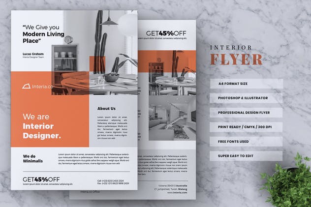 室内装修设计服务公司宣传传单设计模板v1 Interior Design Flyer Vol. 01插图(1)