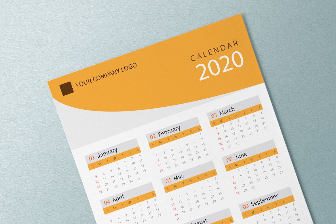 单色设计2020日历表年历设计模板 Creative Calendar Pro 2020插图(3)