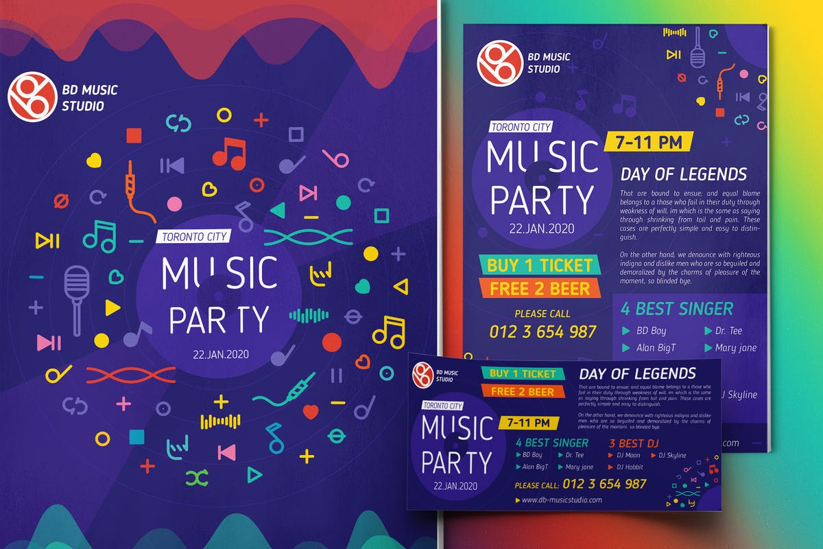 音乐派对聚会海报传单设计模板合集 Music Party-Set Template插图