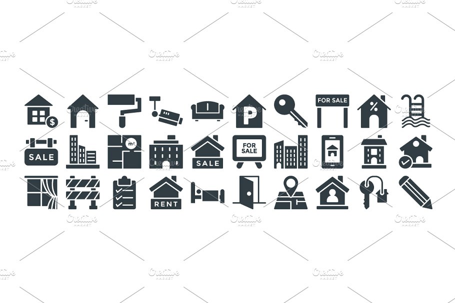 100多个房地产开发建设矢量图标  100+ Real Estate Vector Icons插图(2)