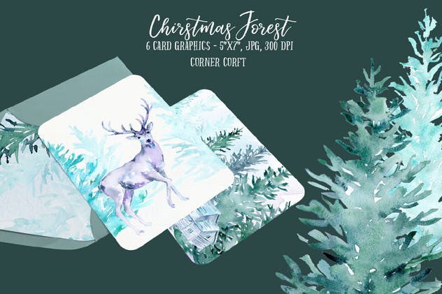 水彩圣诞森林插画合集 Watercolor Christmas Forest插图(4)