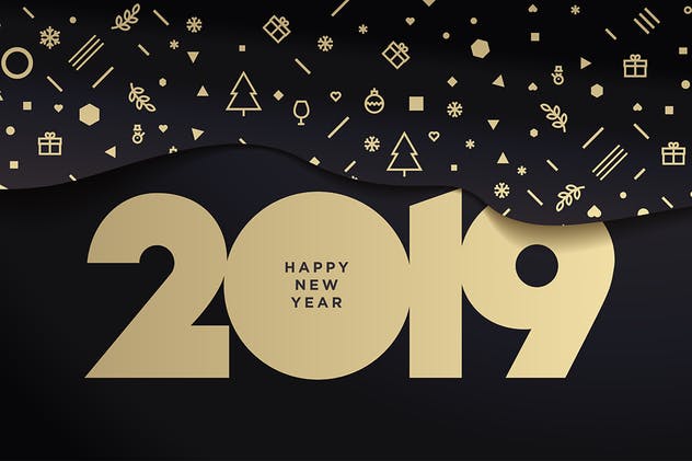2019年新年数字年会贺卡海报设计模板 Happy New Year 2019插图(1)
