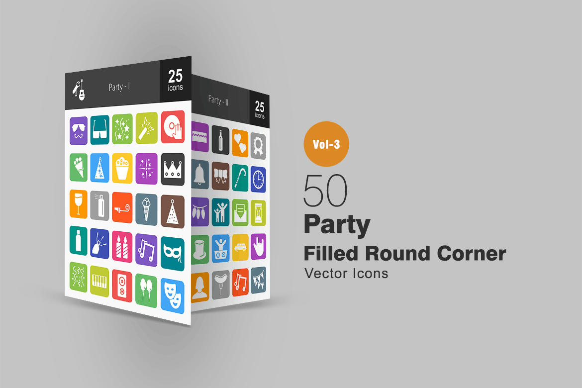 50枚聚会派对主题圆角图标素材 50 Party Flat Round Corner Icons插图