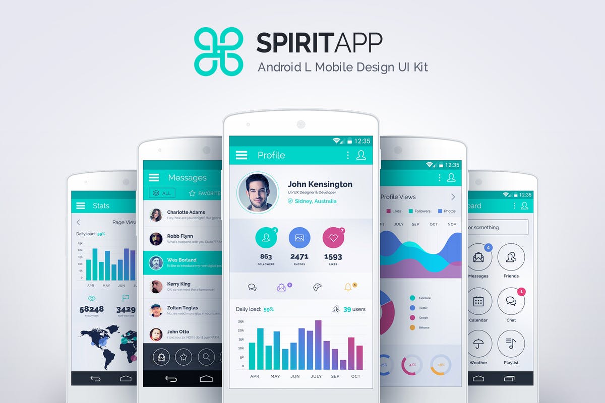 社交媒体主题基础APP应用UI套件 SpiritApp White – Android Mobile Design UI Kit插图