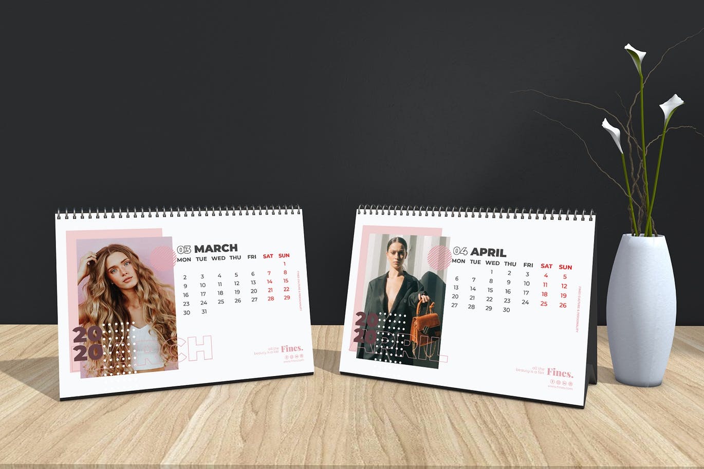 2020年时尚活页台历设计模板 Fines – Fashion Table Calendar 2020插图(3)