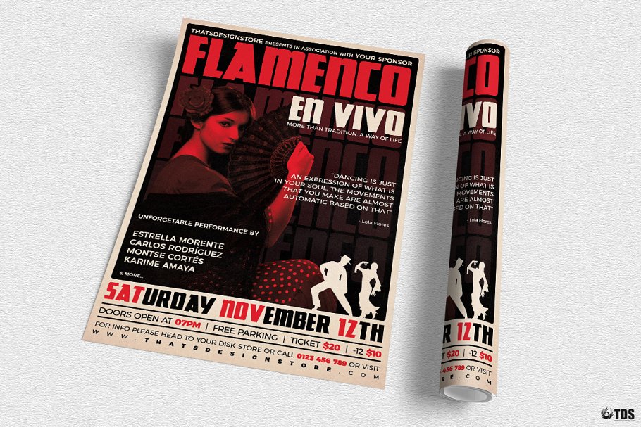 弗拉明戈吉他演奏宣传海报设计PSD模板V6 Flamenco Flyer PSD V6插图(2)