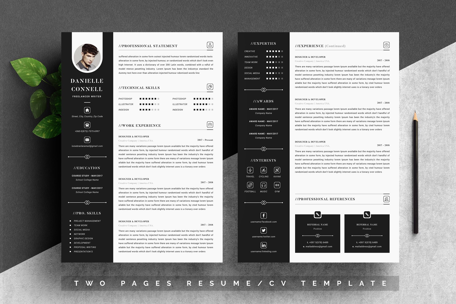 现代设计风格个人电子简历设计模板 Modern Resume Template 4 Pages插图(1)