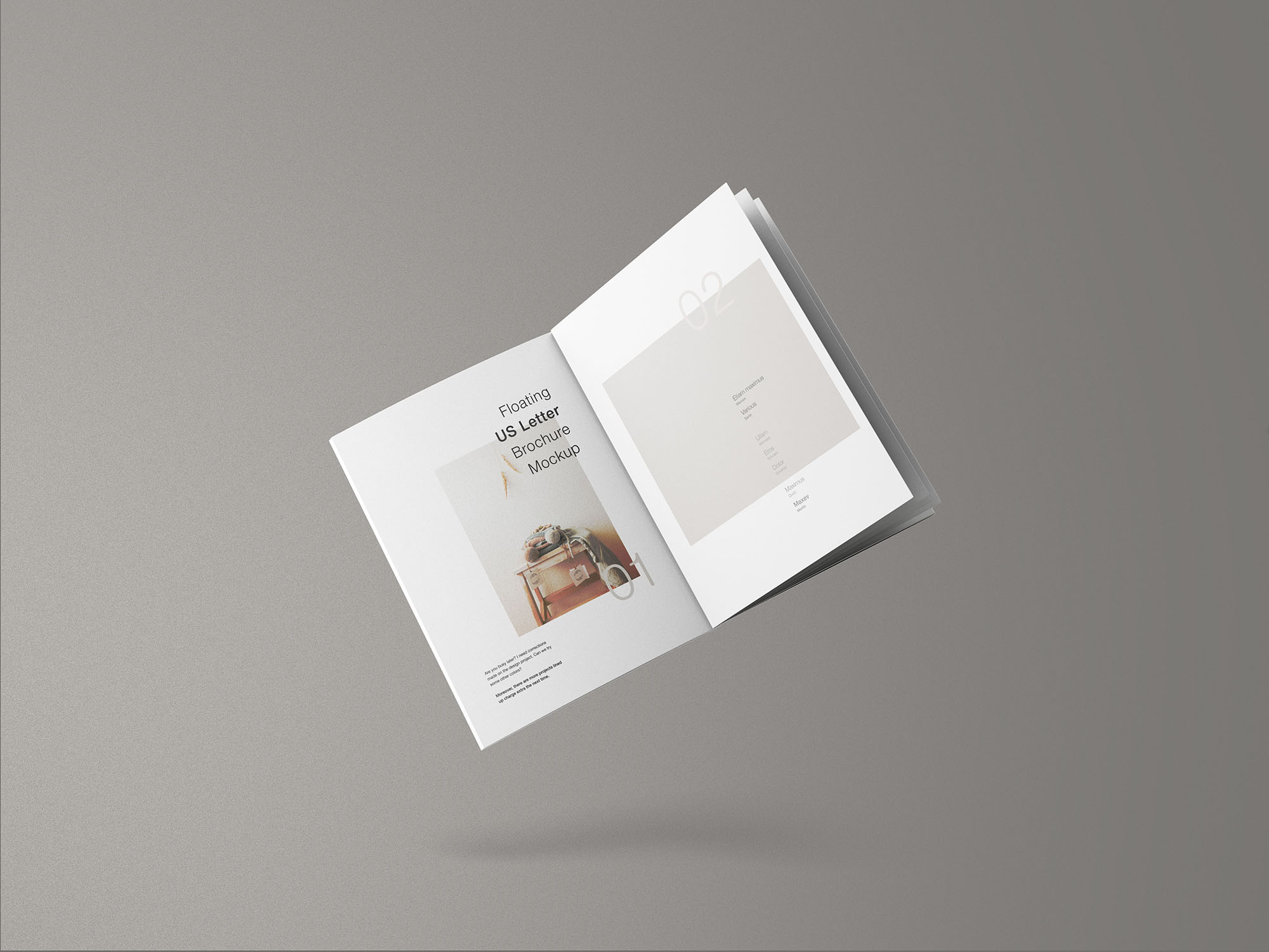 极简设计风格悬浮美国信纸尺寸宣传单设计图样机 Minimal Floating US Letter Brochure Mockup插图