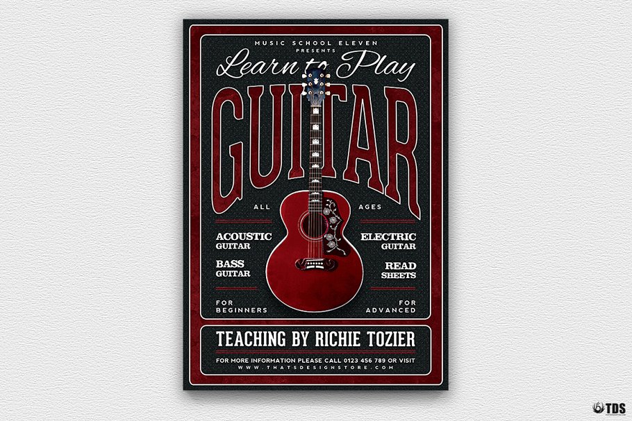 吉他教学培训机构宣传海报PSD模板V.3 Guitar Lessons Flyer PSD V3插图(1)